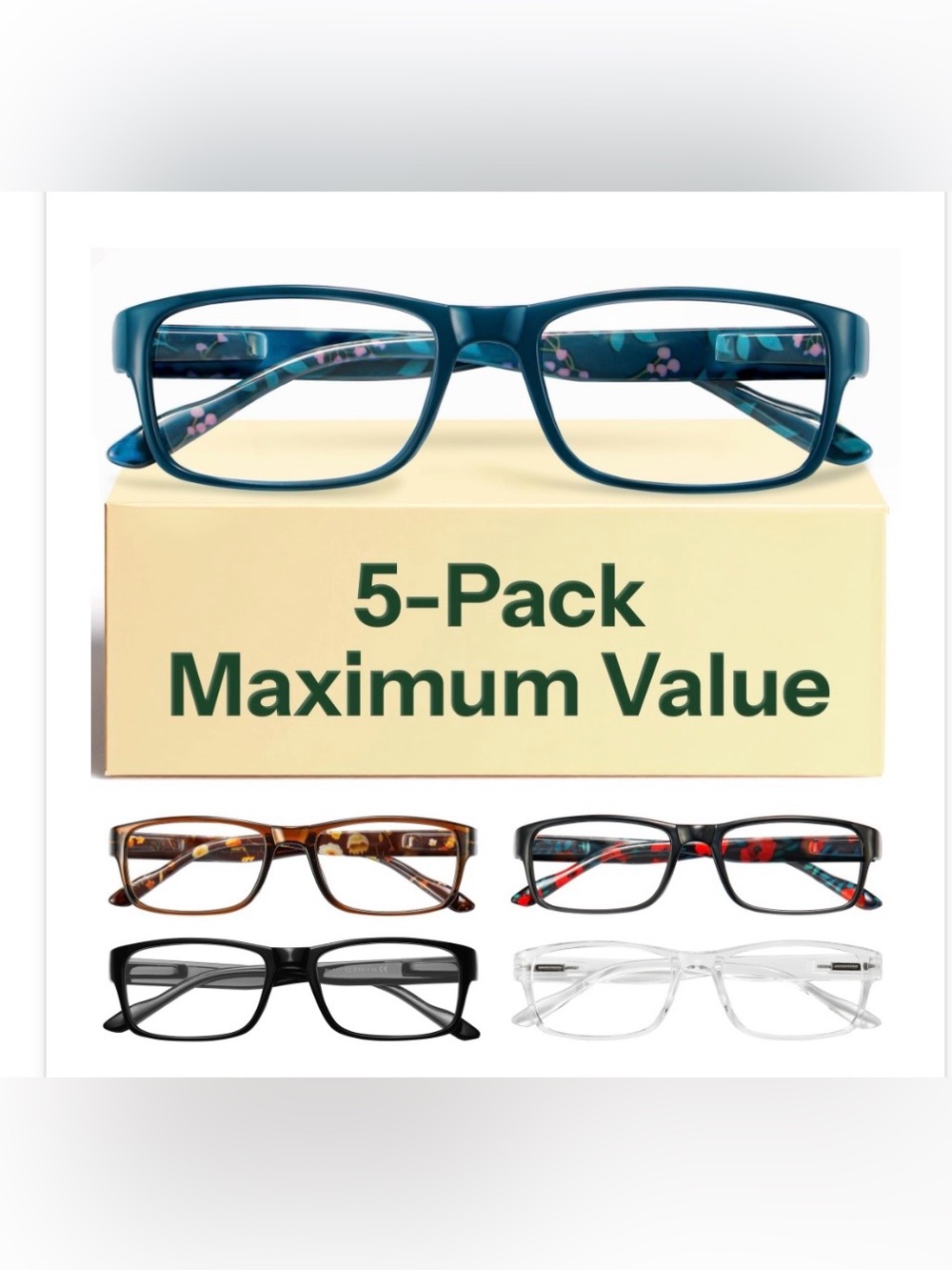 Women’s Reader Glasses Blue-Light Blocking 1.5+ (5-pack)